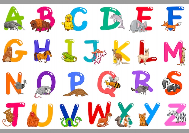 Vektor cartoon-alphabet mit tierfiguren