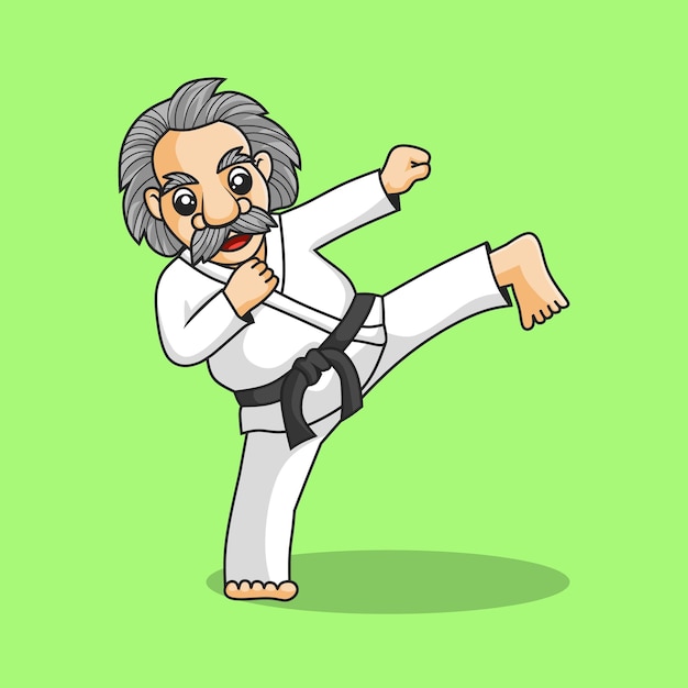 Cartoon alter mann, der karate-design praktiziert