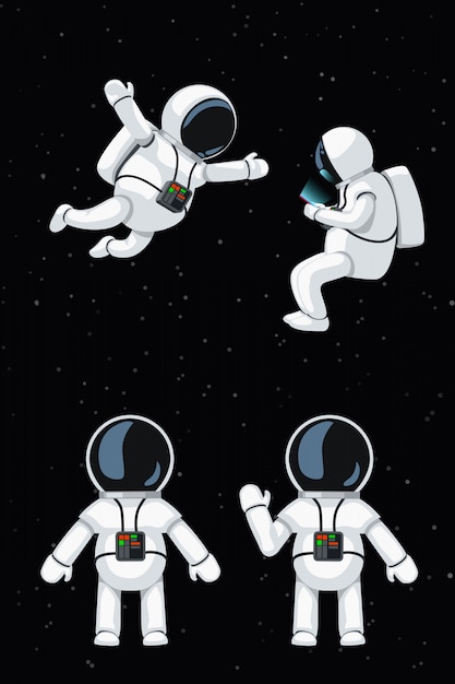 Vektor cartoon-astronauten-set