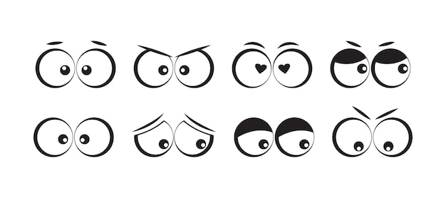 Cartoon augen vektorsymbol verschiedene emotionen gesetzt lustige ausdruckssammlung zeichen gesicht