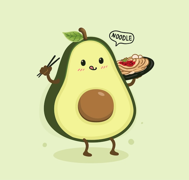 Cartoon avocado und mie nudeln