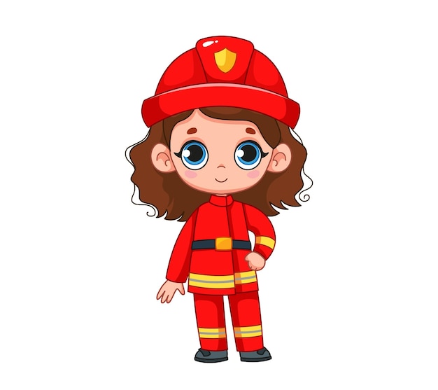 Cartoon Baby Girl gekleidet als Feuerwehrmann Beruf Rettungsschwimmer und Feuerwehrmann Vektor-Illustration