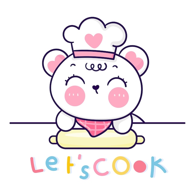 Vektor cartoon bärenjunges süßer koch charakter backen bäckerei logo kawaii tier