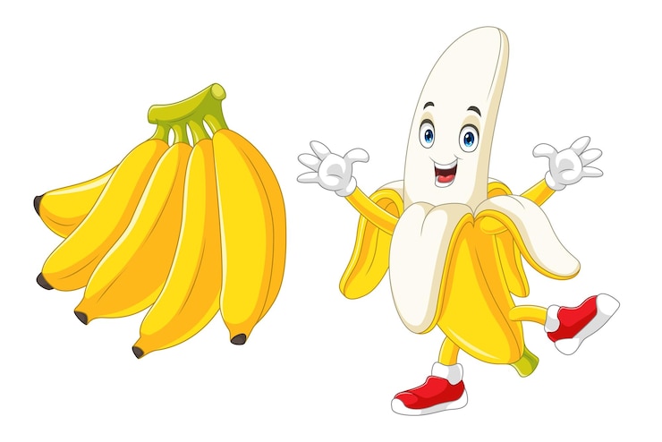 Vektor cartoon-bananen laufen und winken mit der hand