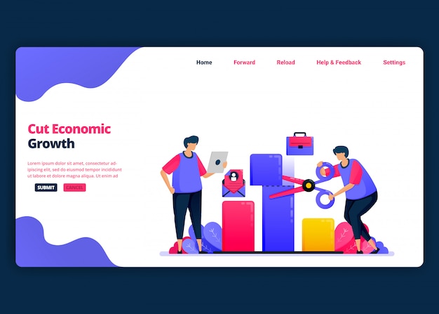 Cartoon-Banner-Vorlage zur Reduzierung von Wirtschaftswachstum und BIP während der Krise. Kreative Designvorlagen für Zielseiten und Websites für Unternehmen.