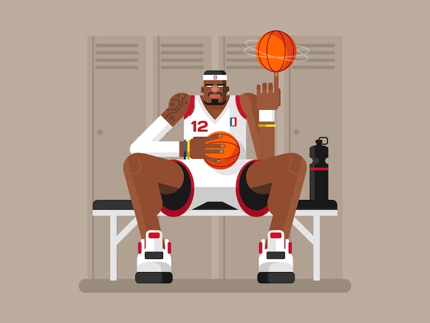 Vektor cartoon-basketballspieler. sportler person, spiel und starker mann, charaktersportler, flache illustration