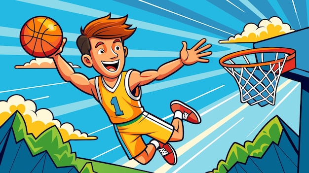 Cartoon-Basketballspieler springt in der Luft