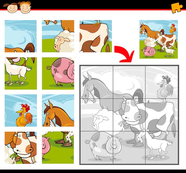 Cartoon bauernhoftiere puzzle