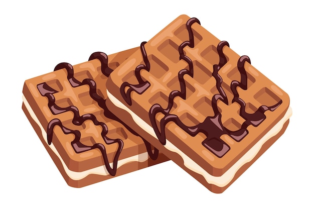 Cartoon belgische Waffeln. Sahnewaffel mit Schokoladenüberzug. Vektor-Illustration