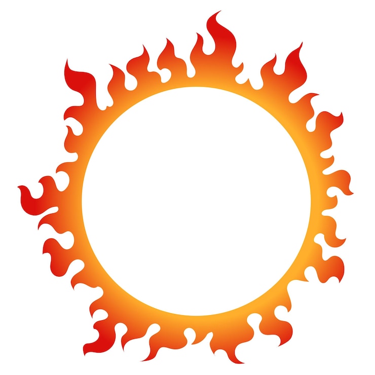 Cartoon brennende Flammen Wildfeuer Elemente Feuer Flamme Sprünge Zungen von Flammen Ring von Feuer Rahmen Feuer