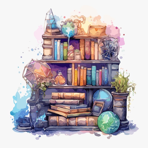 Cartoon-Bücherregal Magische Bibliothek
