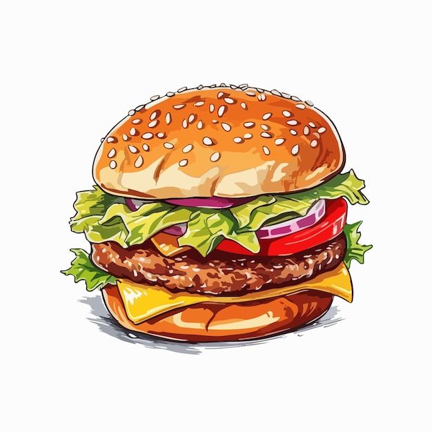 Cartoon-Burger auf weißem Hintergrund, handgezeichnete Cartoon-Illustration