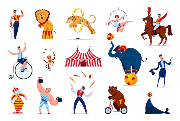 Cartoon-Chapito-Zirkus-Menschen, Figuren und Tiere