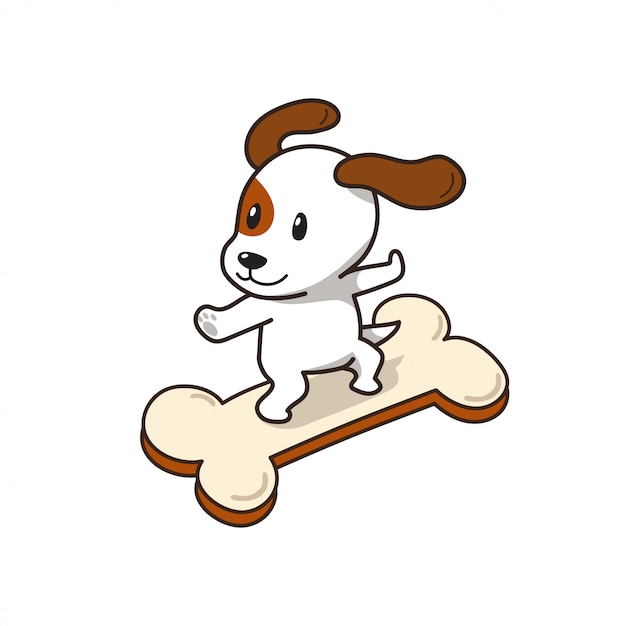 Cartoon charakter jack russell terrier hund auf großen knochen zeichen