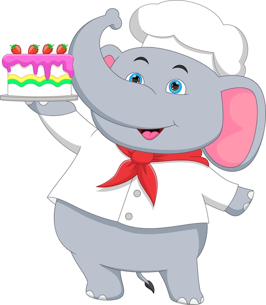 Cartoon-chef-elefant mit torte