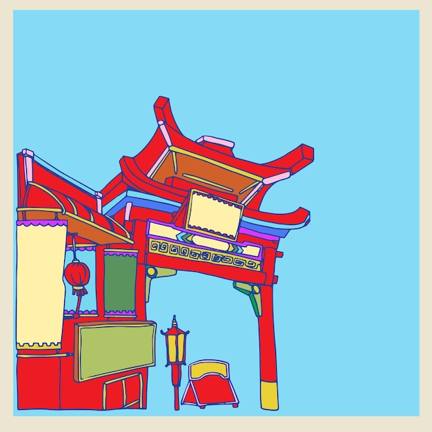 Cartoon Chinatown mit Kinderstil für Poster und Einladungsvorlage