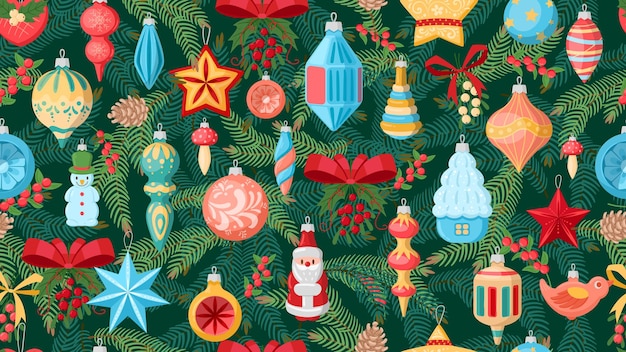 Cartoon Christbaumschmuck und Spielzeug nahtlose Muster Vektor endlose Design-Illustration