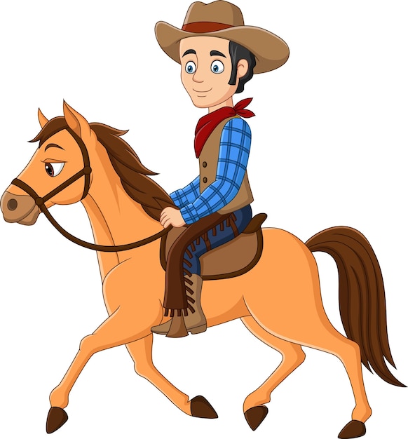 Cartoon Cowboy reitet auf einem Pferd