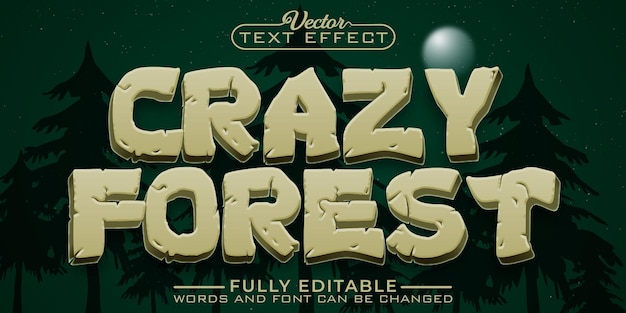 Cartoon crazy forest vektor bearbeitbare texteffektvorlage