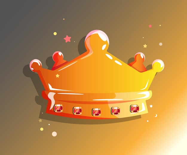 Cartoon Crown Gold Reichtum und Privilegien des Königs und der Königin Tiara mit mehr roten Kristallen Rube Vector Illustration für Logo-Ikonen und Dekor-Design