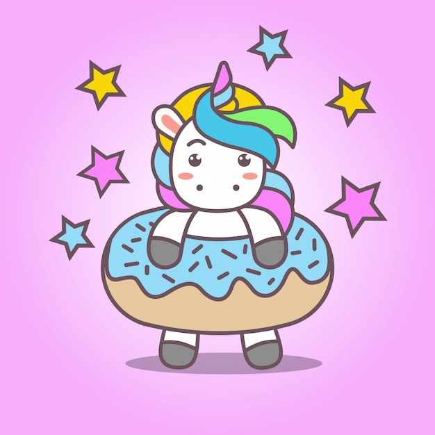 Cartoon_cute kawaii einhorn und dessert