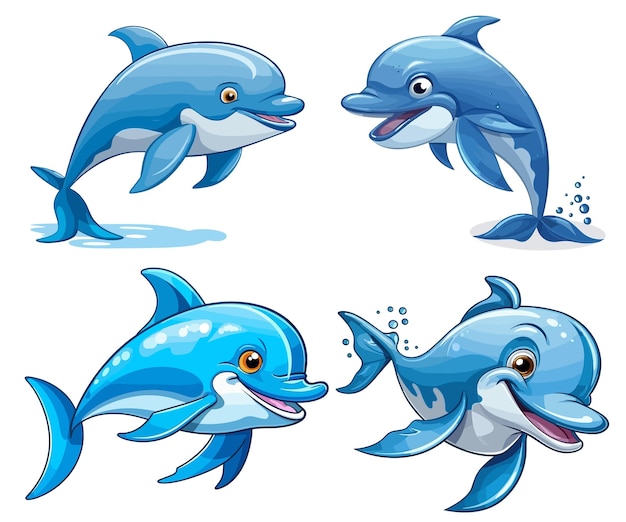 Cartoon-Delphin ist auf einem weißen Hintergrund isoliertCartoon-Delfin-ClipArt-Set