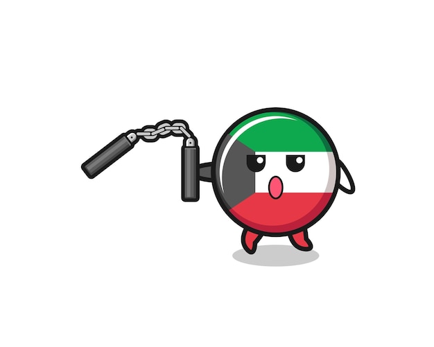 Cartoon der kuwait-flagge mit nunchaku