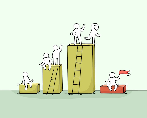 Cartoon-Diagramm mit arbeitenden kleinen Leuten.