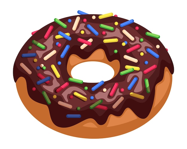 Cartoon donut mit schokoladenglasur und streuseln. glasiertes gebäck