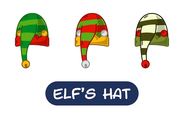 Cartoon elf hat illustration satz von variationsfarben eps 10 vektor