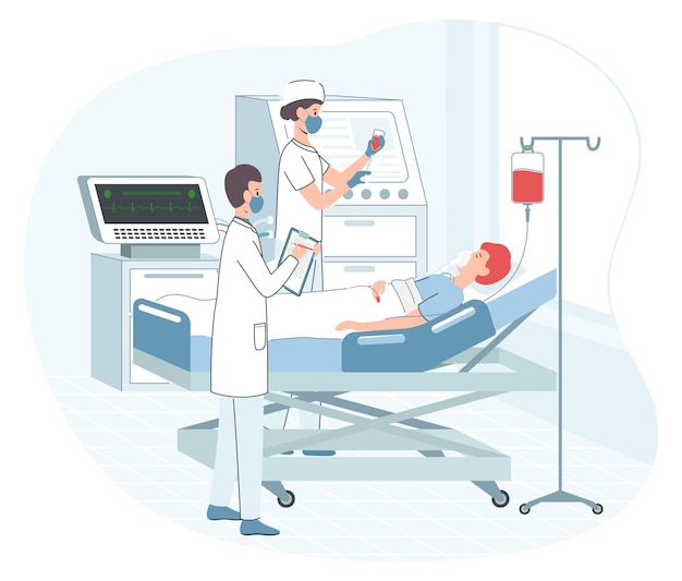 Cartoon Farbfiguren Menschen Mediziner und Patienten Klinik Konzept Vektor