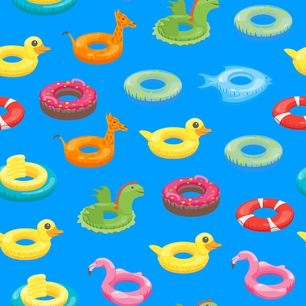 Vektor cartoon-farbschwimmring-spielzeug nahtloses muster hintergrundvektor