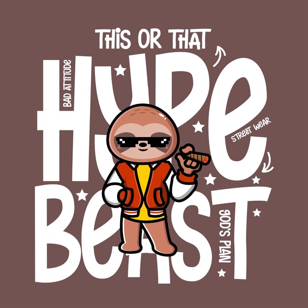 Cartoon faultier hypebeast t-shirt design