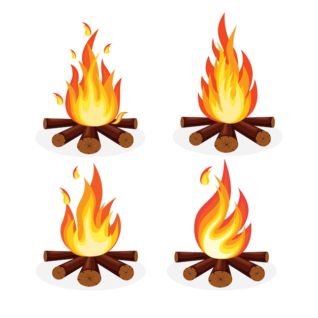 Cartoon feuer flammen, lagerfeuer, lagerfeuer isoliert