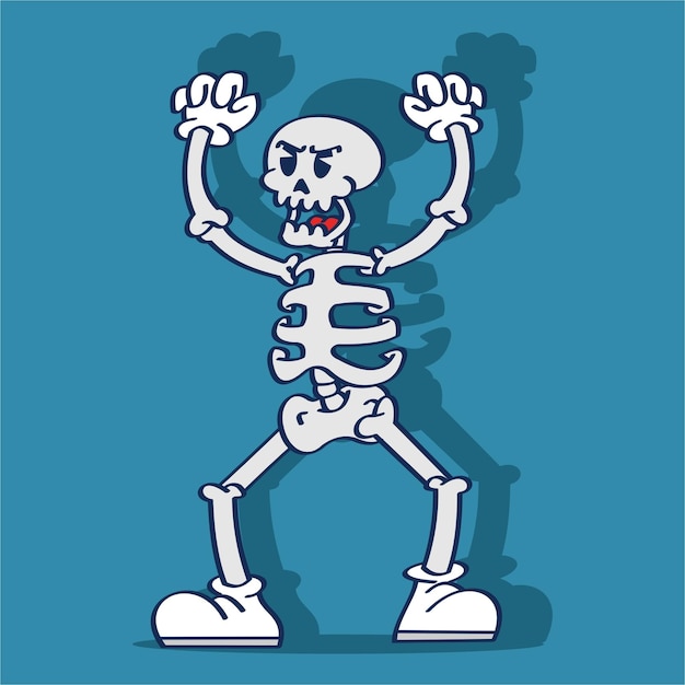 Vektor cartoon-figur halloween-skelett scarify handzeichnung vektor illustration vintage-stil