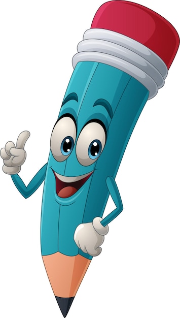 Cartoon-Figur mit glücklichem Bleistift, der den Daumen hochgibt