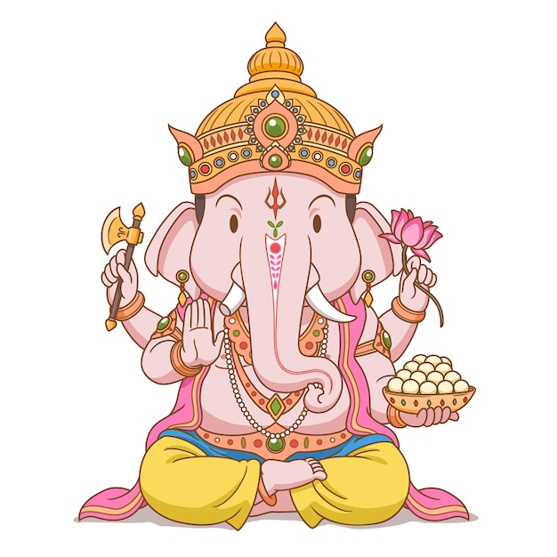 Vektor cartoon-figur von ganesha in lotus-pose sitzend