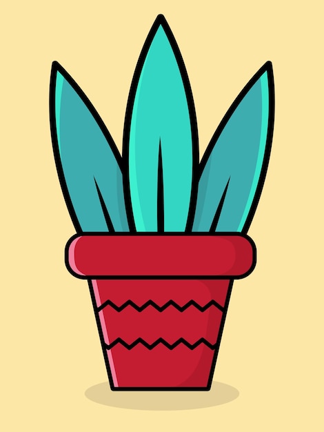 Cartoon flacher blühender busch grüne pflanze in einem roten blumentopf vektorillustration