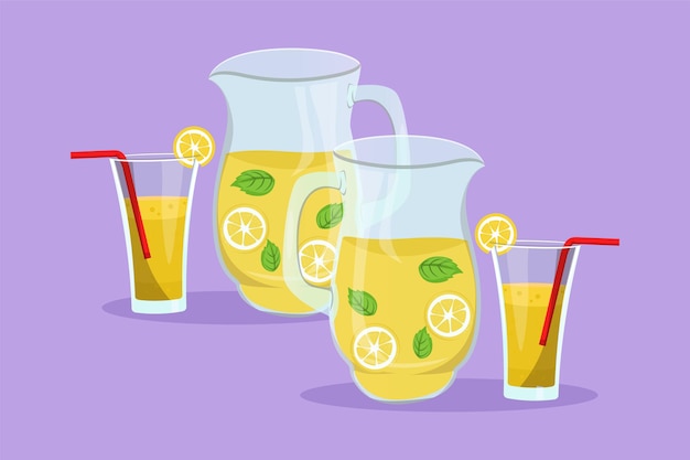 Cartoon-Flachstil, Zeichnung von frischem Limonadeneis auf Glas mit Zitronenscheiben-Logo-Etikettensymbol, Café-Menü und Restaurant-Abzeichen für Geschäft oder Lebensmittel-Lieferservice. Grafikdesign-Vektorillustration