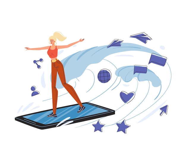 Cartoon flat character surfen im internet