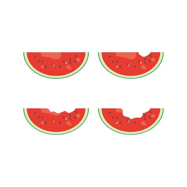 Vektor cartoon geschnittene wassermelone frucht unterschiedlicher essstatus isoliert auf weißem hintergrund, flaches design