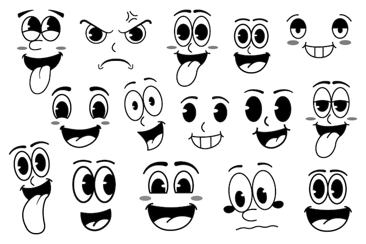 Vektor cartoon-gesichtsausdrücke vektor-illustration im retro-cartoon-stil