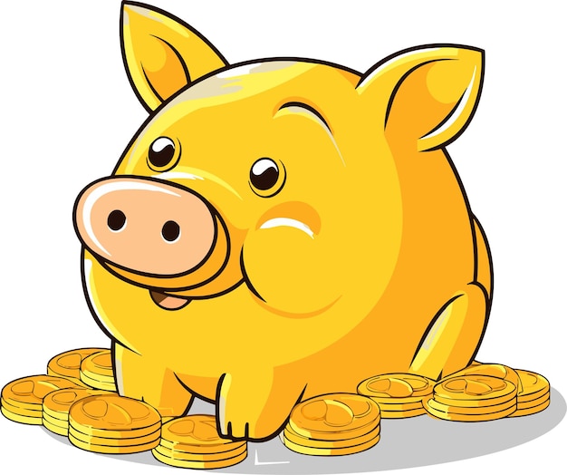 Cartoon gold sparschwein und münzen finanzsymbol vektorillustration illustration