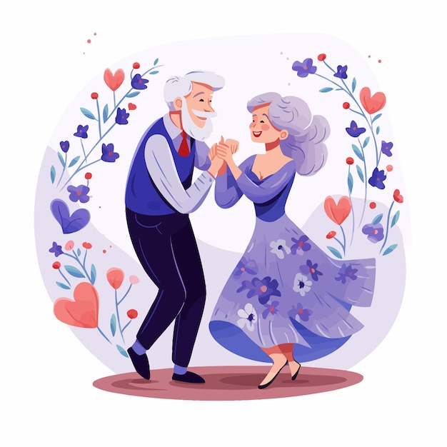 Cartoon_grandmother_and_grandfather_lovely_dance vektor