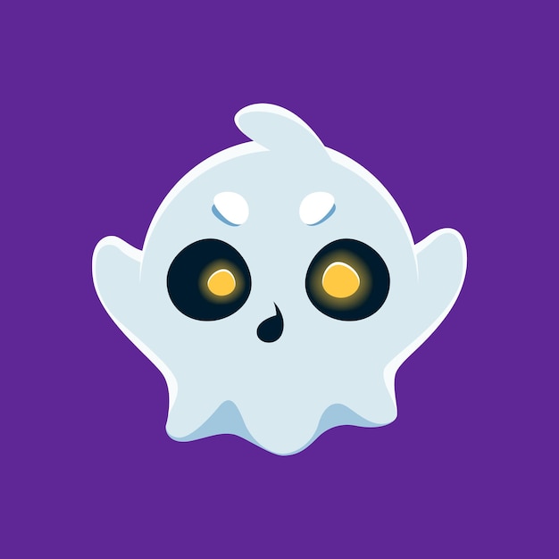 Cartoon-Halloween-Geister-Emoji-Figur Isolierte Vektor-Phantom-Figur erschreckt mit einem fröhlichen Boo und gelben leuchtenden Augen, die festlichen Botschaften eine gruselige Wendung hinzufügen.