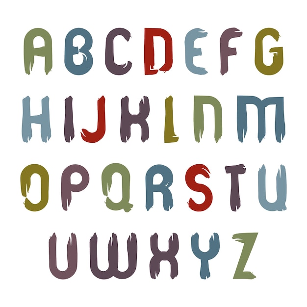 Vektor cartoon handbemalte bunte großbuchstaben isoliert auf weißem hintergrund, vintage-großbuchstaben-kunstskript, handgezeichnete acrylschrift.