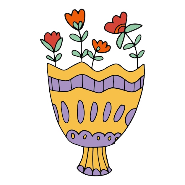 Cartoon handgezeichneter doodle blumenstrauß mit blumen geschenk zum feiern