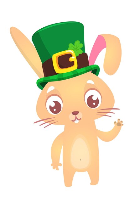 Cartoon happy bunny rabbit charakter mit st. patrick's hut mit klee vektor-illustration für st. patrick's day