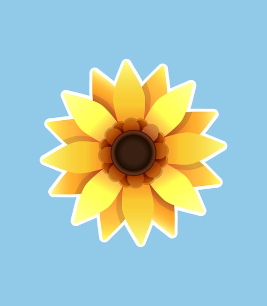 Cartoon heller Aufkleber mit Sonnenblume Nahaufnahme im Clip-Art-Stil