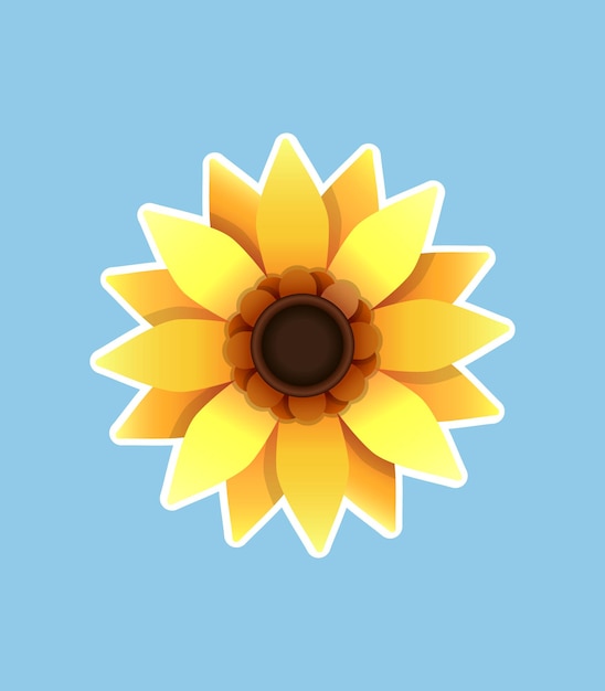 Vektor cartoon heller aufkleber mit sonnenblume nahaufnahme im clip-art-stil